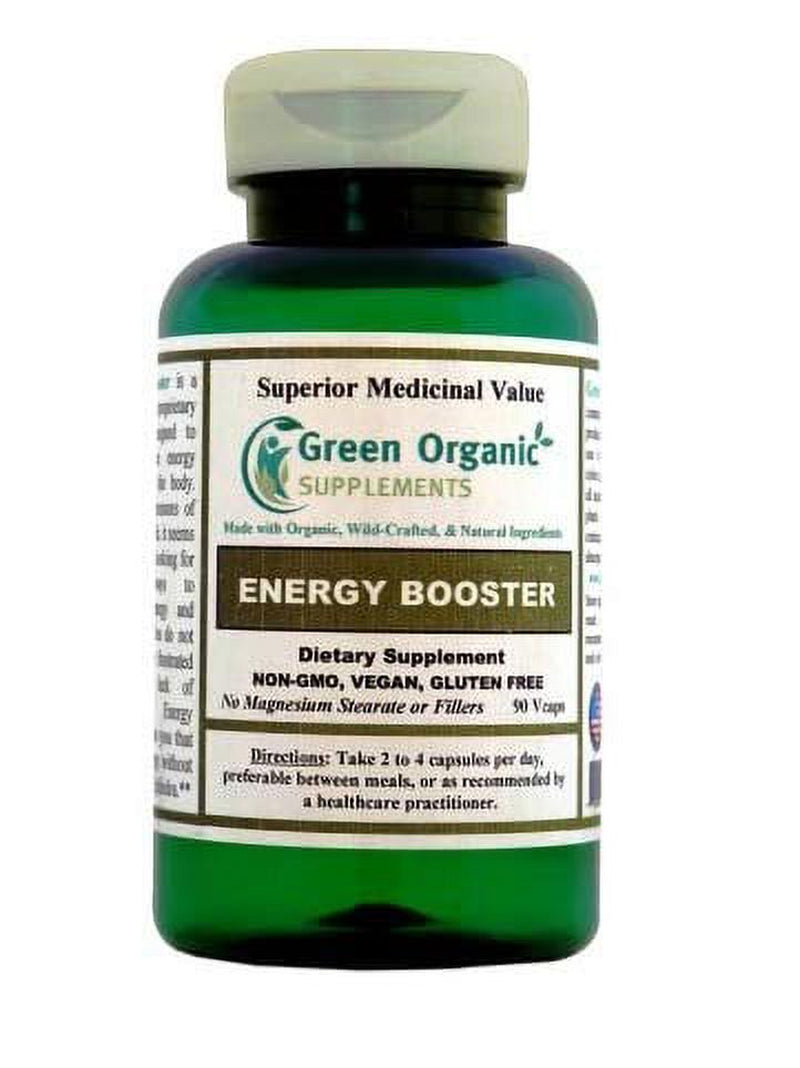 Green Organic Supplement Energy Booster, Dietary Supplement, 90 Vcaps, Non-Gmo, Hand Made, Gluten-Free, No Magnesium Stereate Formula, Keeps You Agile and Energetic the Entire Day, Organic and Natural